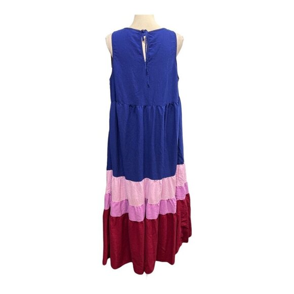 Ava & Viv Womens X Tiered Color Block Maxi Dress Sun Sleeveless Tie Neck Casual - Picture 3 of 8